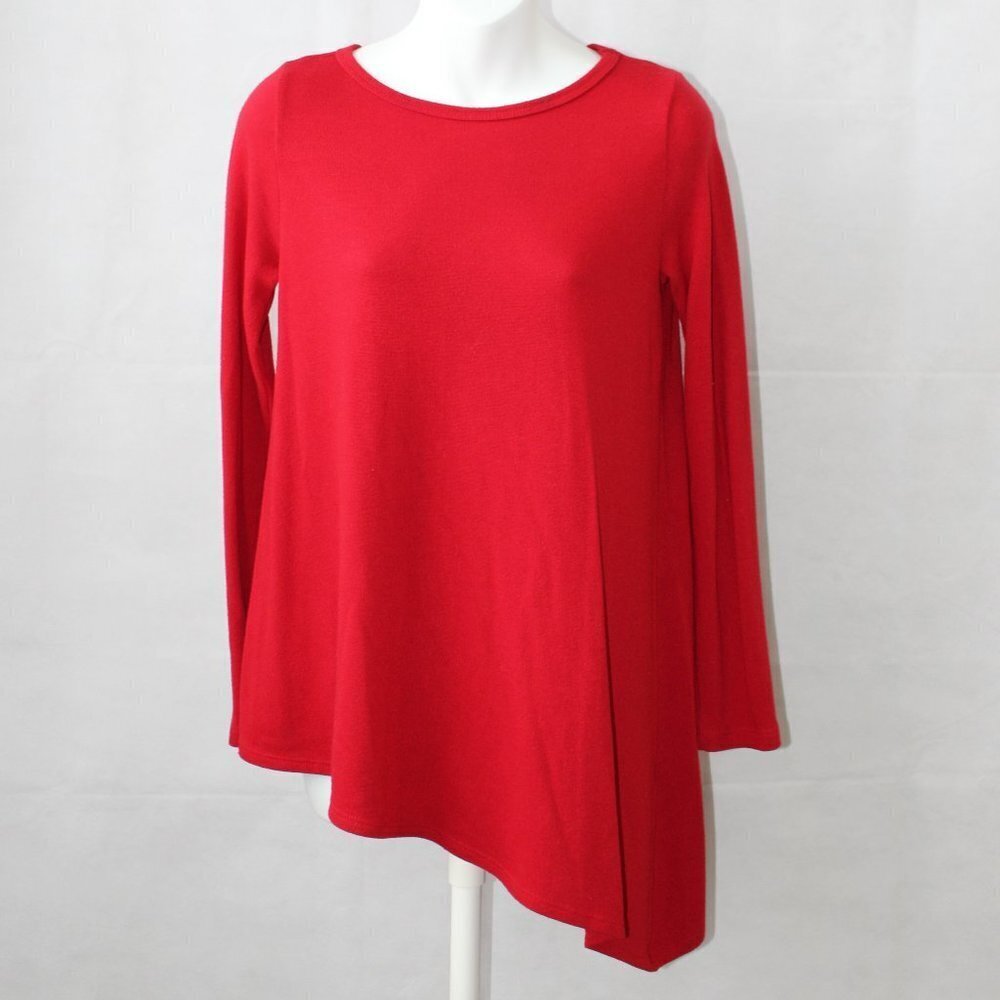 Karen Kane Women's Red Asymmetrical Long Sleeve Tunic Top Blouse Size XS